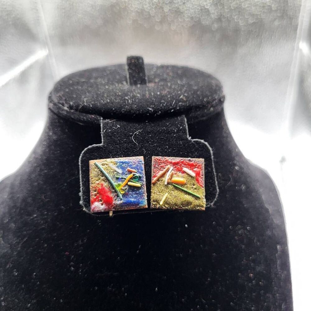 Unique Artisan Vintage 60s Abstract Copper Twist on Earrings